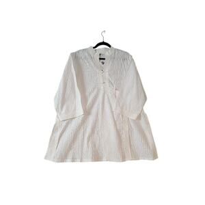WaterSister Lagenlook Tunic Top 2XL Mandarin Collar Midi Sleeve White NEW‎